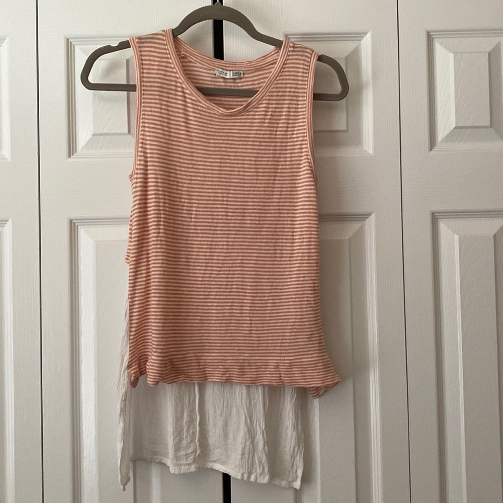 Zara orange and white striped tank top mixed fabric